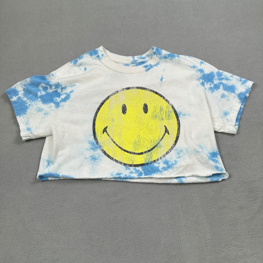 Desert Dreamer Smiley Crop Top Shirt S Womens Tie Dye Face Short Sleeve Tee